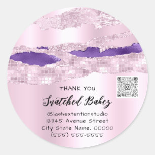 Thank You Cosmetic Logo QR Code Pink PurpleSweet16 Classic Round Sticker