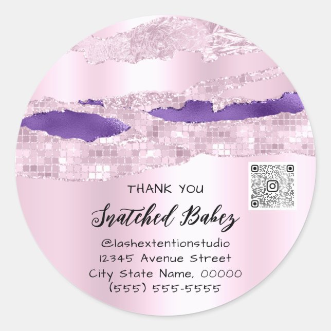 Thank You Cosmetic Logo QR Code Pink PurpleSweet16 Classic Round Sticker (Front)