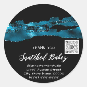 Thank You Cosmetic Logo QR Code Wedding Teal Black Classic Round Sticker
