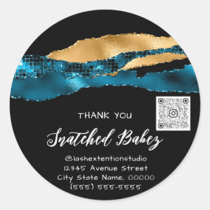 Thank You Cosmetic Logo QR Code Wedding Teal Gold Classic Round Sticker