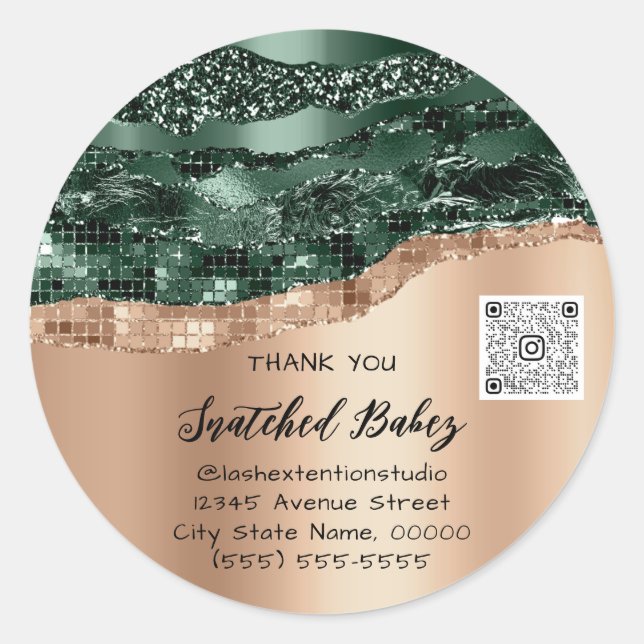 Thank You Cosmetic Logo QRCode Woodland Green Rose Classic Round Sticker (Front)