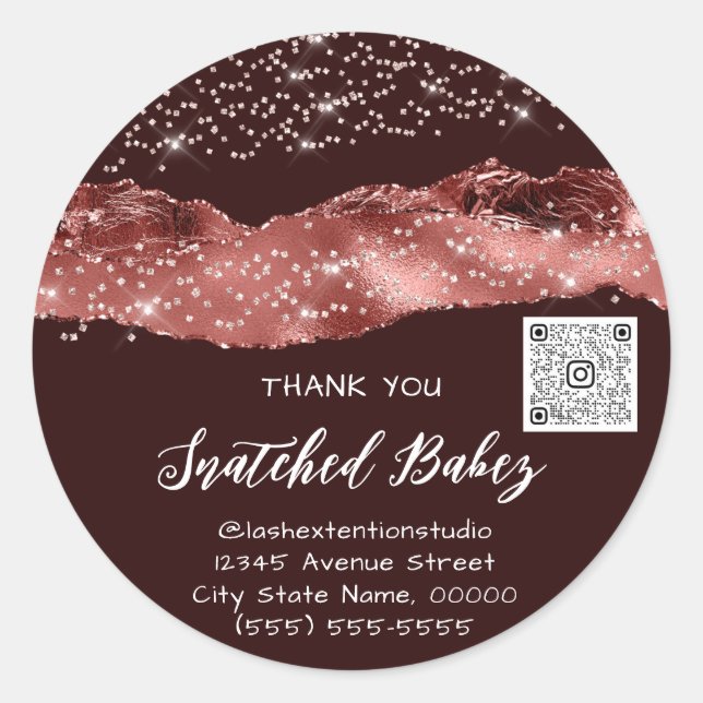 Thank You Cosmetics Logo QR Code Burgundy Strokes  Classic Round Sticker (Front)