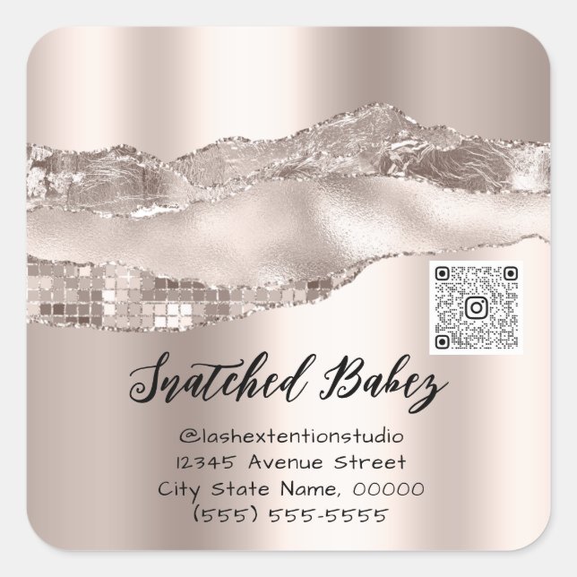 Thank You Cosmetics Logo QR Code Rose Powder Square Sticker (Front)