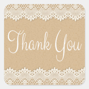 Thank You Country Lace Brown And White Rustic Square Sticker
