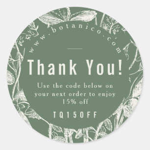 Thank You Coupon Code Botanical Dark Sage Product  Classic Round Sticker
