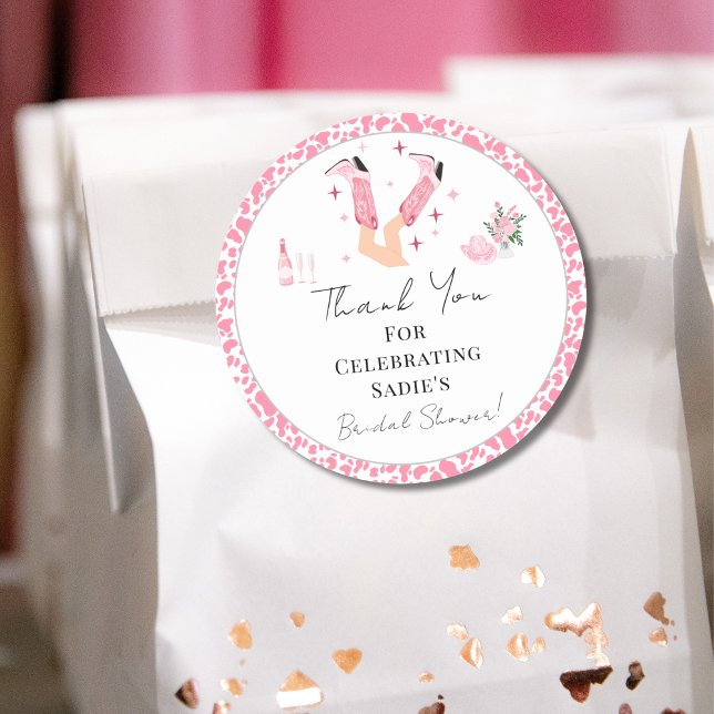 Thank You Cowboy Boots & Bubbly Bridal Shower  Classic Round Sticker (Creator Uploaded)