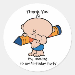 Thank You Crayon Boy Birthday Party Tag Sticker