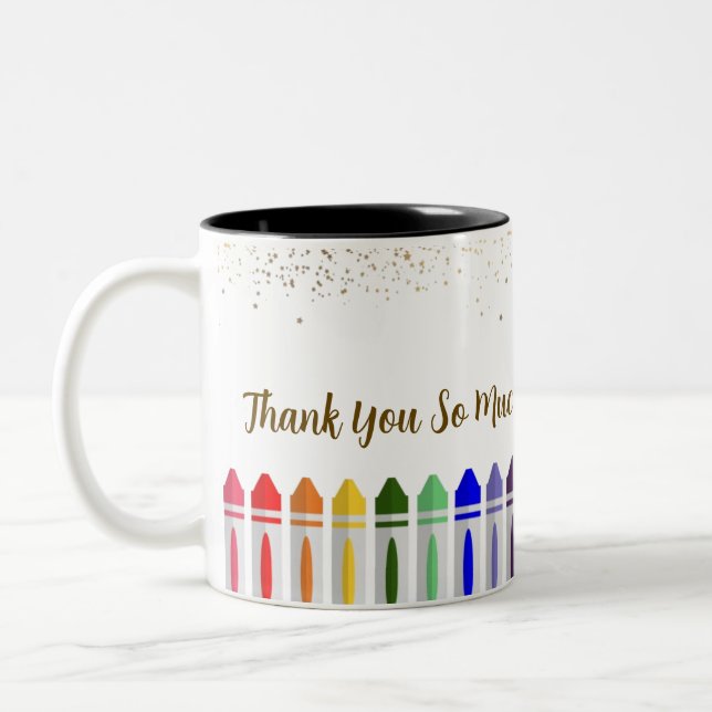 Thank You Crayon Star Design for Teacher Two-Tone Coffee Mug (Left)