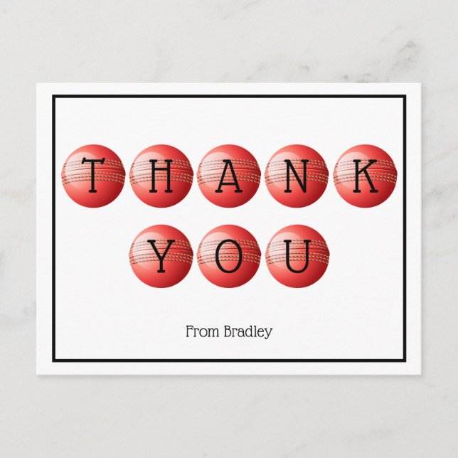 Thank You Cricket Custom Personalised Postcard (Front)