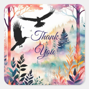 Thank You - Crows in a Peaceful Colourful Forest Square Sticker