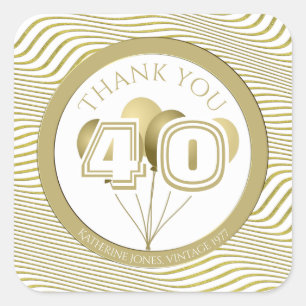 Thank You Custom Age Funky Number White/Gold Square Sticker