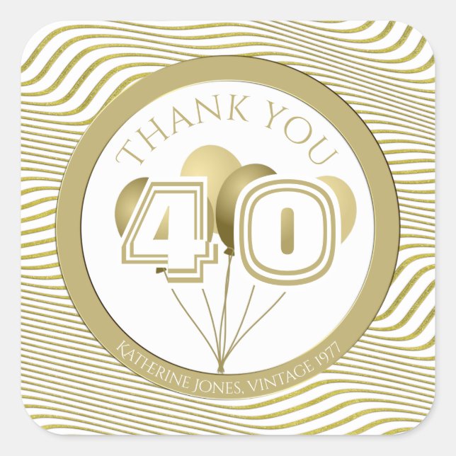 Thank You Custom Age Funky Number White/Gold Square Sticker (Front)