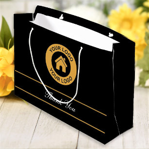 Thank You Custom Business Logo Text Elegant Black Large Gift Bag