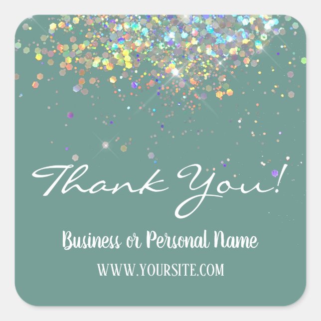 Thank You Custom Business Rainbow Glitter Square S Square Sticker (Front)