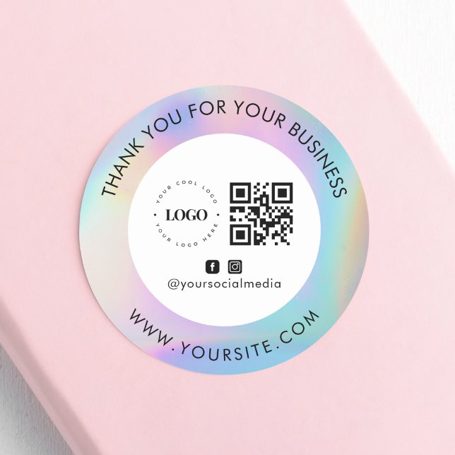 Thank You Custom Company Logo QR Code Social Media Classic Round Sticker (Creator Uploaded)