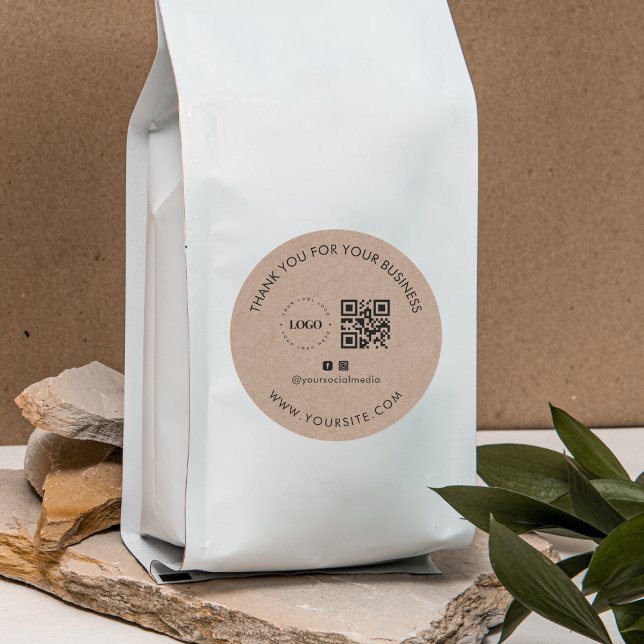 Thank You Custom Company Logo QR Code Social Media Classic Round Sticker (Creator Uploaded)