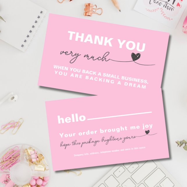 Thank you Customer appreciation note Pink heart Business Card (Thank you Customer appreciation note Pink heart Business Card)