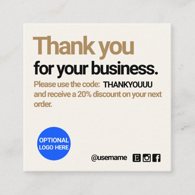 Thank You Customer Loyalty Discount Card (Front)