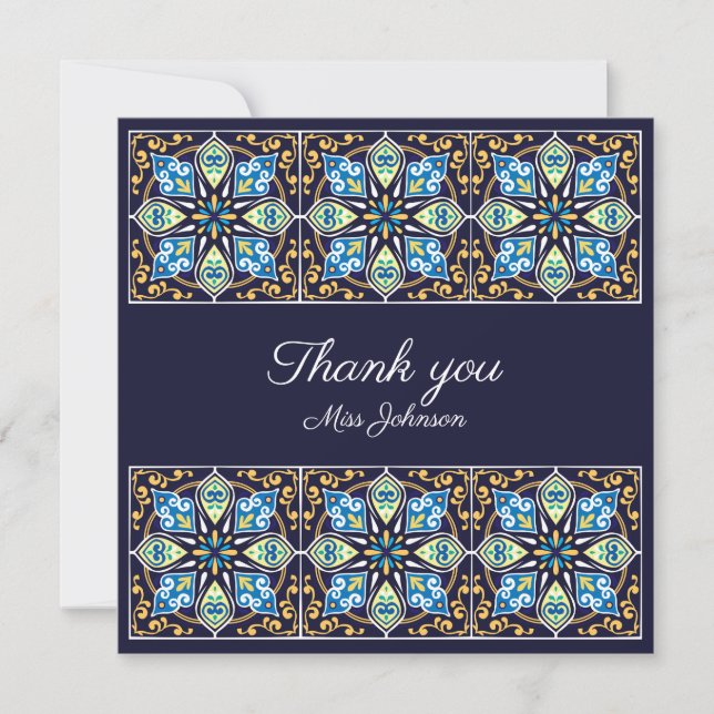 Thank you customisable blue Azulejos (Front)
