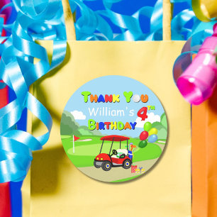 Thank You Cute 4th Birthday Red Golf Cart Boy's Classic Round Sticker