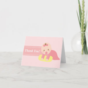 Thank You - Cute Baby Girl with Pink Ribbon Card