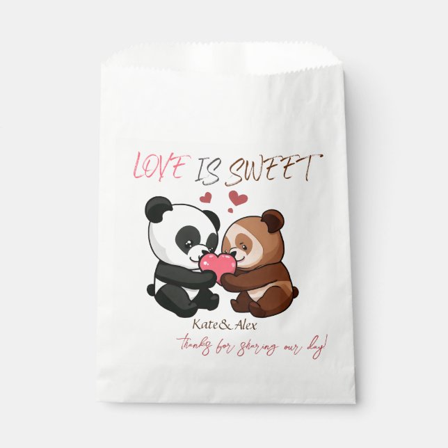 Thank You, Cute Bear Couple, Love is Sweet Wedding Favour Bags (Front)