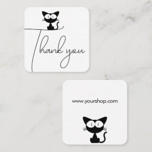 Thank you cute black cat square business card