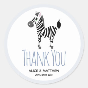 Thank You Cute Blue Zebra Baby Shower Favour Classic Round Sticker