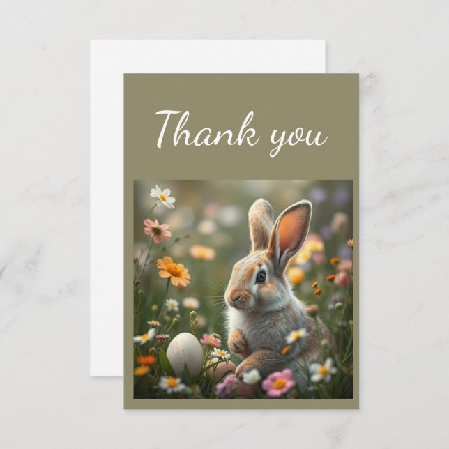 Thank You Cute Bunny Rabbit Easter Eggs Flowers (Front/Back)