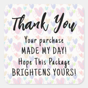 Thank You Cute Colourful Heart Background Square Sticker
