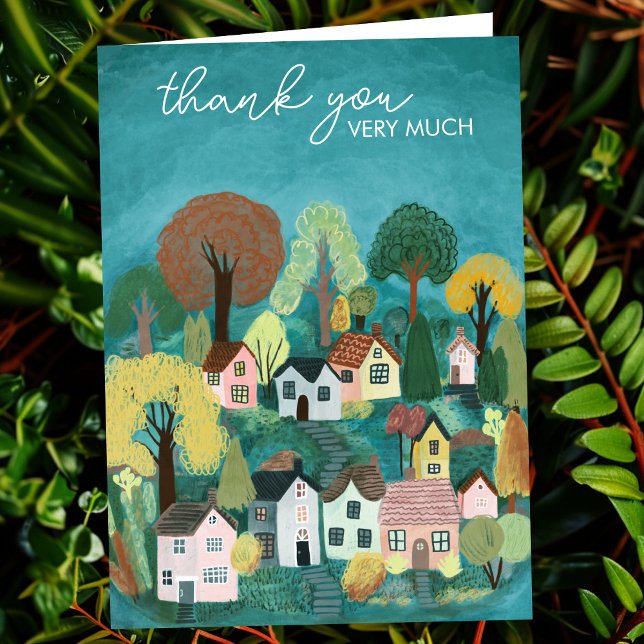 THANK YOU Cute Country Village Illustration Card (THANK YOU Cute Country Village Illustration painting Custom blank Card
)
