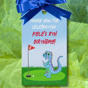 Thank You Cute Dinosaur Golf Themed Kids Birthday Gift Tags