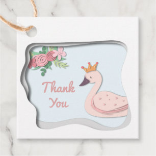 Thank You Cute Elegant Floral Pink Swan with Crown Favour Tags