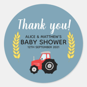 Thank You Cute Farm Animals Tractor Baby Shower Classic Round Sticker
