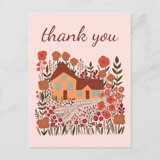 Thank You Cute Farmhouse Flowers Autumn Postcard (Front)