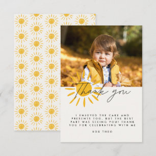 Thank you cute fun watercolor sun birthday card
