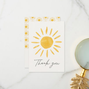 Thank you cute fun watercolor sun birthday card