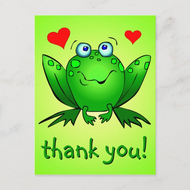 Thank You Cute Green Frog Hearts Postcard (Front)