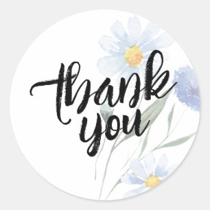 Thank You Cute Lavender Blue Watercolor Flower Classic Round Sticker