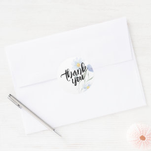 Thank You Cute Lavender Blue Watercolor Flower Classic Round Sticker