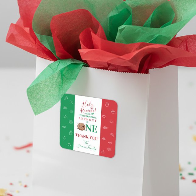 Thank You Cute Meatball First Birthday Party  Square Sticker (Thank You Cute Meatball First Birthday Party Square Sticker)