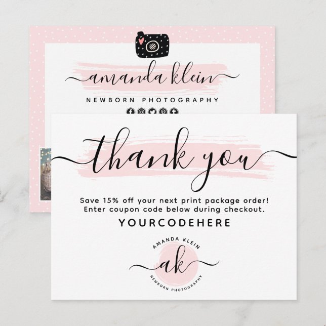 Thank You Cute Minimalist Photography Logo 4-Photo Postcard (Front/Back)