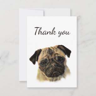 Thank You Cute Pug Dog Animal Blank Back Card