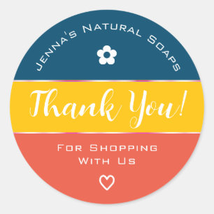 Thank You Cute Rainbow Candy Colours Yellow Blue Classic Round Sticker