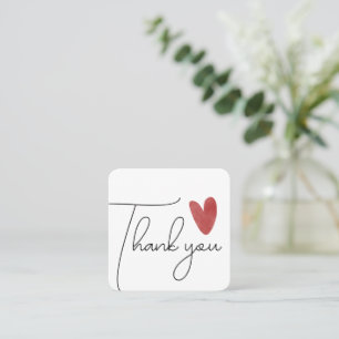 Thank you cute red crayon heart square business card
