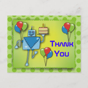 Thank You Cute Robot with Balloons Green Cards