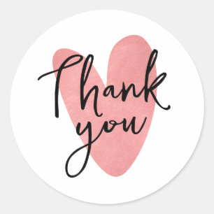 Thank You - Cute Simple Red Heart Classic Round Sticker