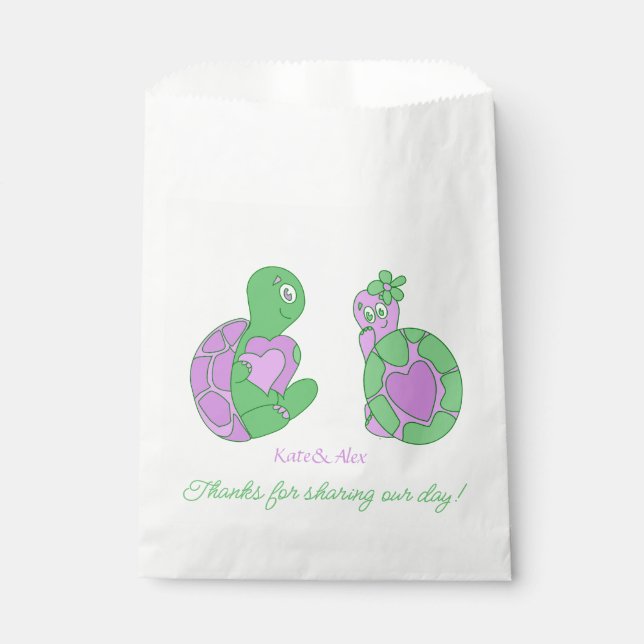 Thank You, Cute Turtle Couple Wedding Favour Bags (Front)
