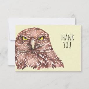 Thank You Cute Watercolor Burrowing Owl Bird Art