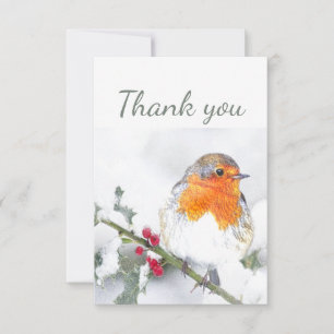 Thank You Cute Winter English Robin Bird Art